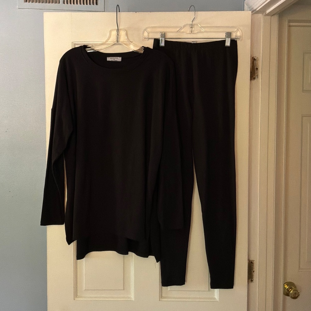 Zenana Buttery Soft Lounge Set Black Medium Top Leggings Pants Loungewear Cozy